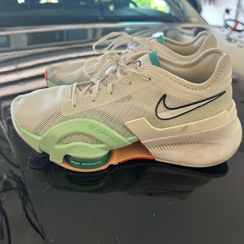 Nike White and Teal Sneakers